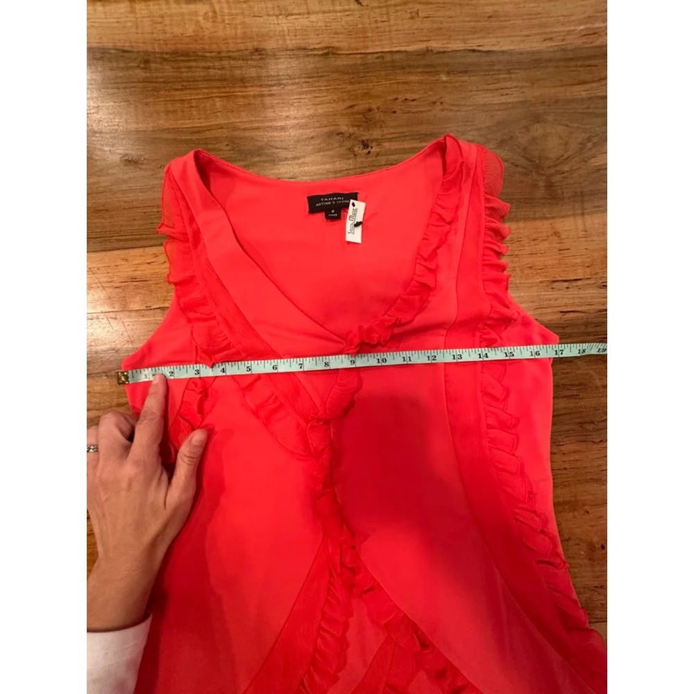 Tahari Arthur S Levine Coral Ruffle Sheath Dress Size 6 - Picture 8 of 10